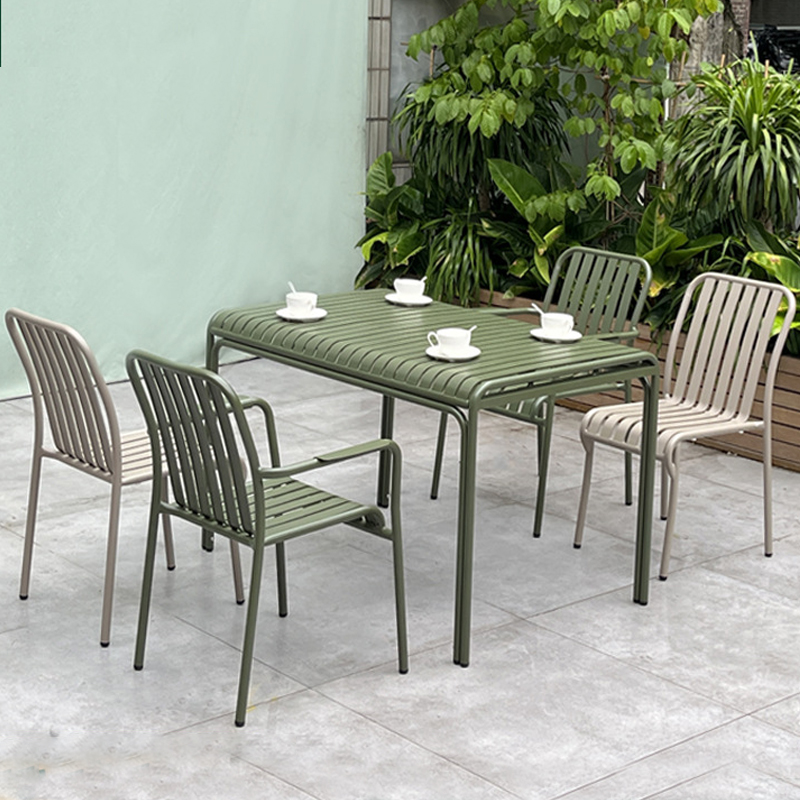 4 seater green metal outdoor bistro table and chairs